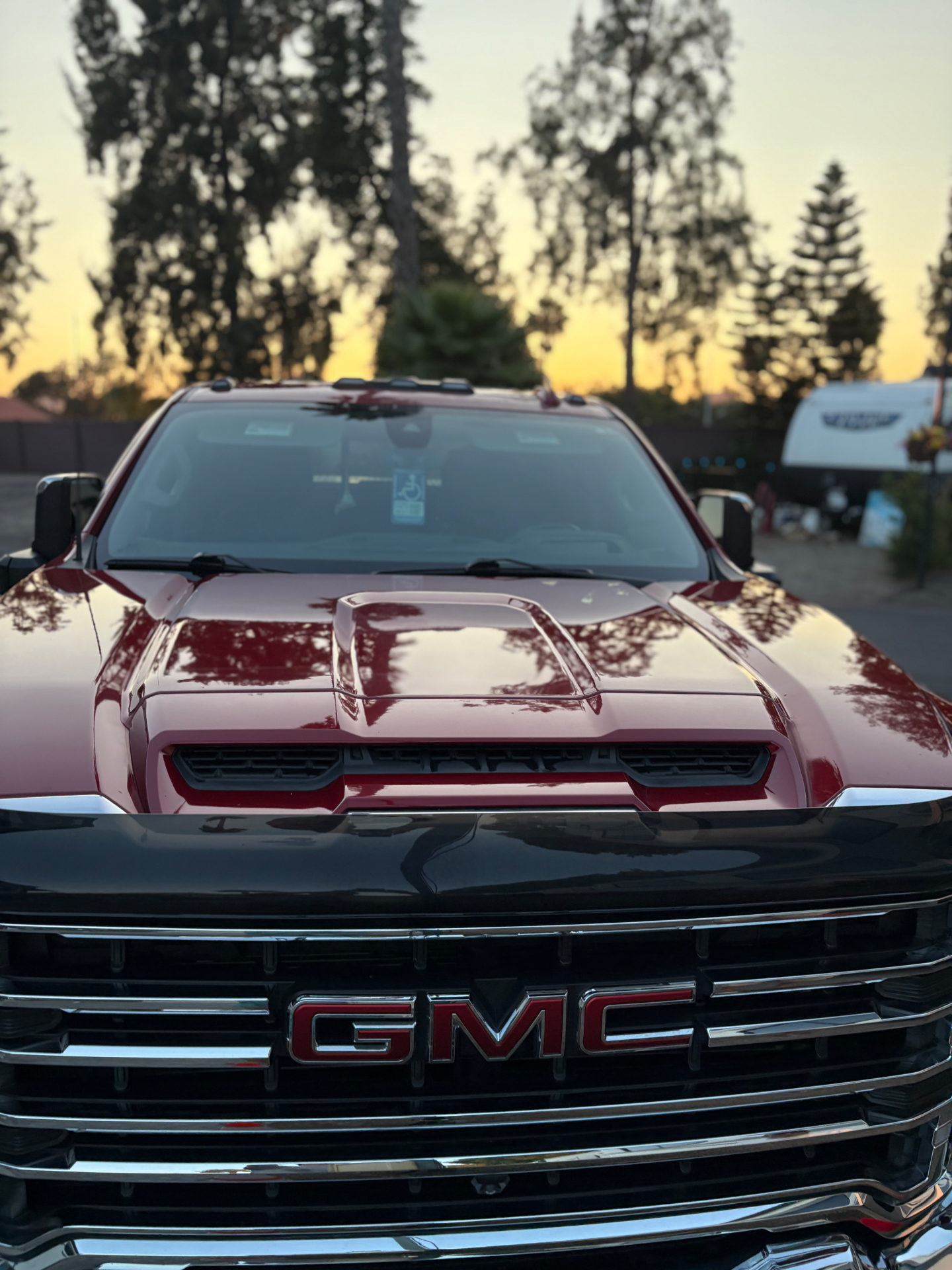 Red GMC truck front grille
